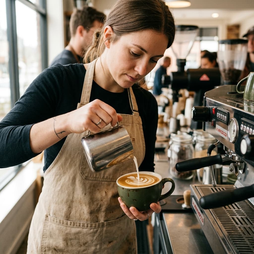 Barista crafting latte art