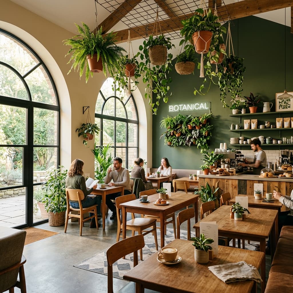 Brew & Blossom cafe interior with warm morning light